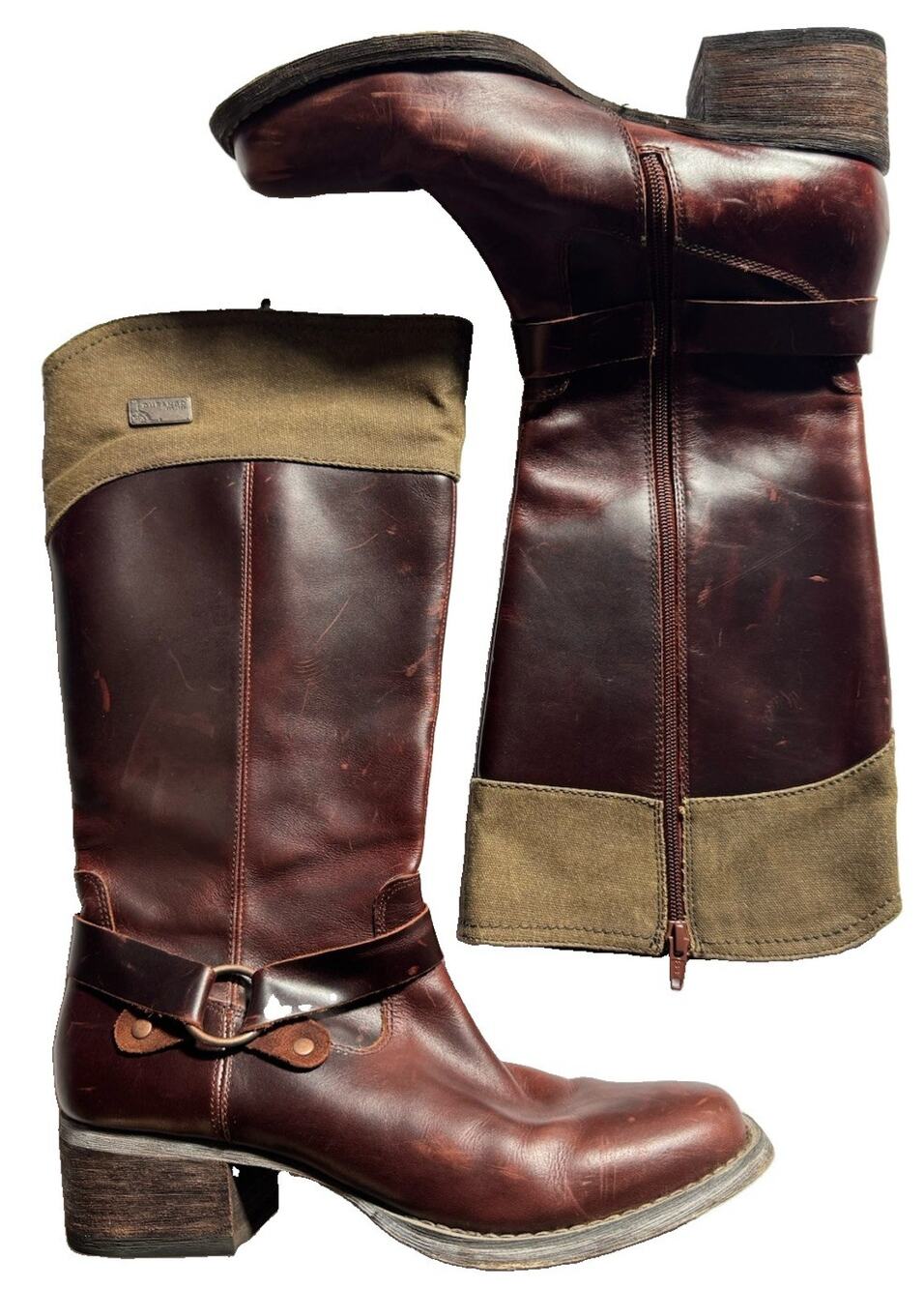 Durango DCRD039 Womens 9 Brown Leather Harness Riding Boots Side Zip Canvas
